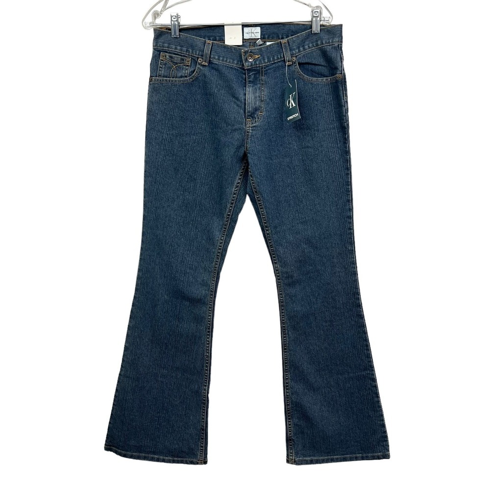 Calvin Klein Womens Flare Jeans Stretch Low Rise Zip Fly Blue Dark Indigo Sz 11*